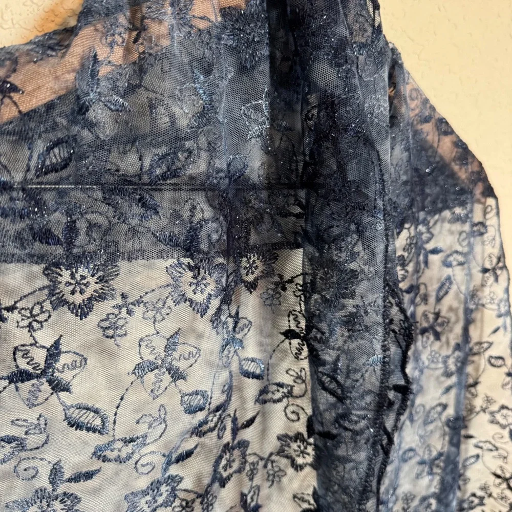 Whimsigoth Fairycore Metallic Floral Lace Scarf OS Blue